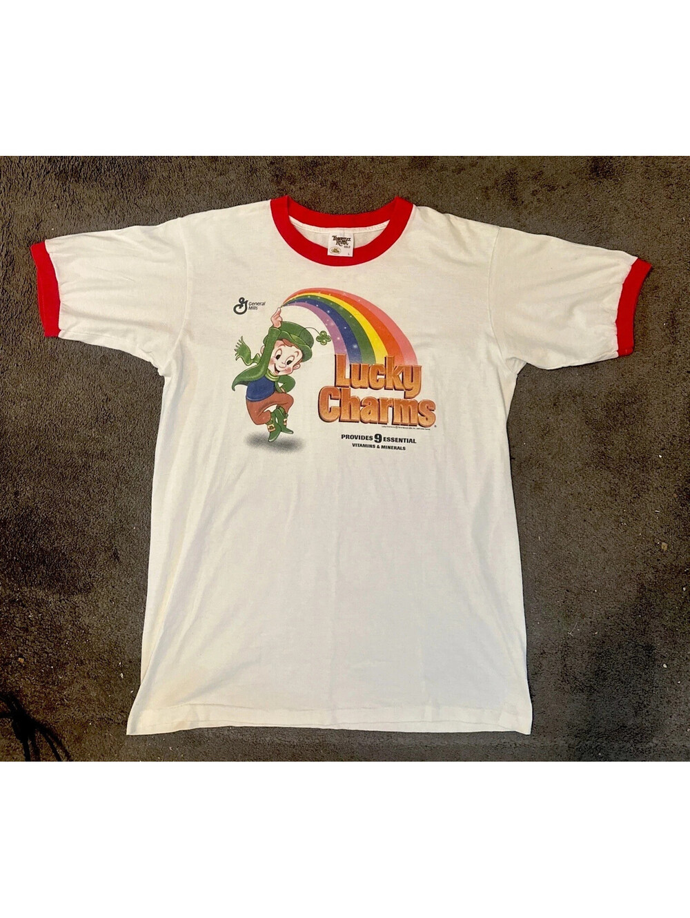 Vtg 90s Lucky Charms Cereal Ringer T Shirt Single Stitch Tennessee River Gold L